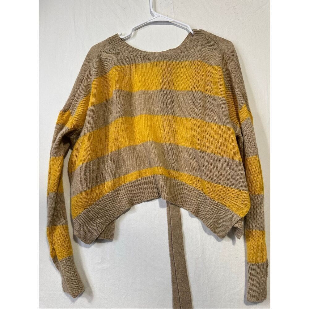 Marni Wool Cashmere Striped Sweater IT 38 Yellow Camel Back Tie Cropped Italy, S